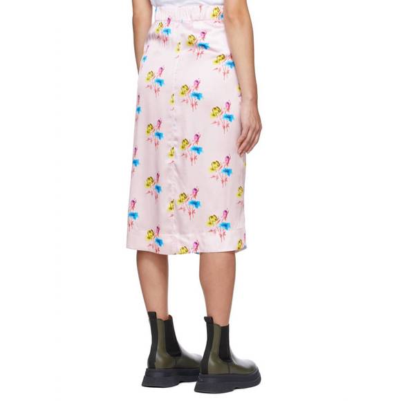 NEW GANNI silk stretch satin skirt in floral light lilac - Picture 3 of 4